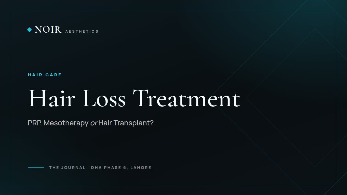 Noir Aesthetics journal cover: Hair loss treatment, comparing PRP, mesotherapy and hair transplant